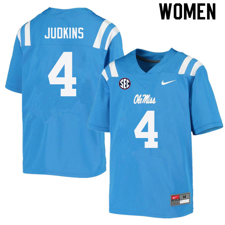 Quinshon Judkins Ole Miss Rebels NCAA Women's Powder Blue #4 Stitched Limited College Football Jersey AFE3458KP